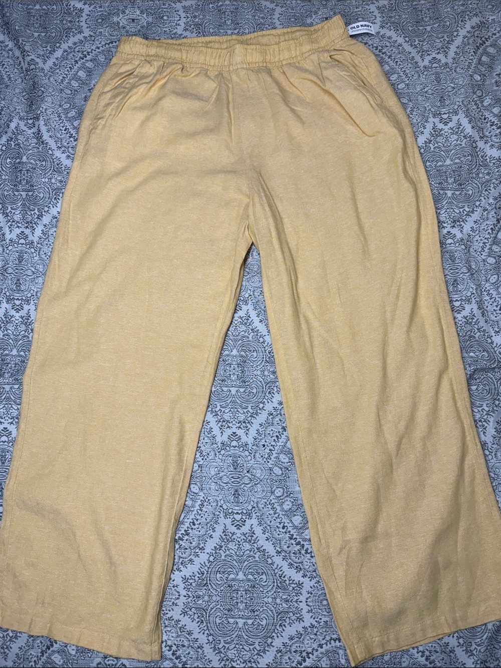 Old Navy Light Yellow Elastic-Waist Linen Pants - XL Tall